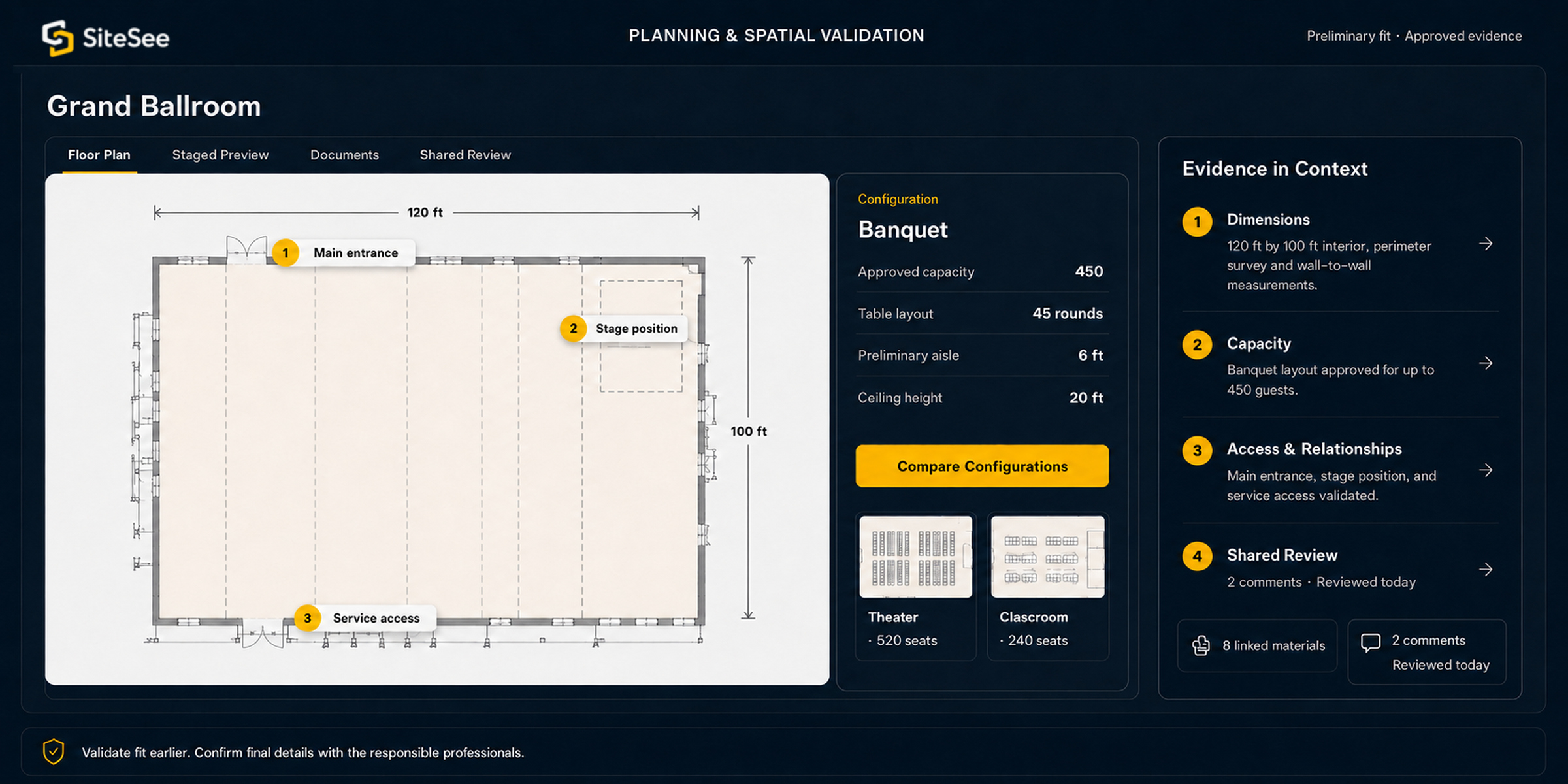 SiteSee planning and spatial-validation interface