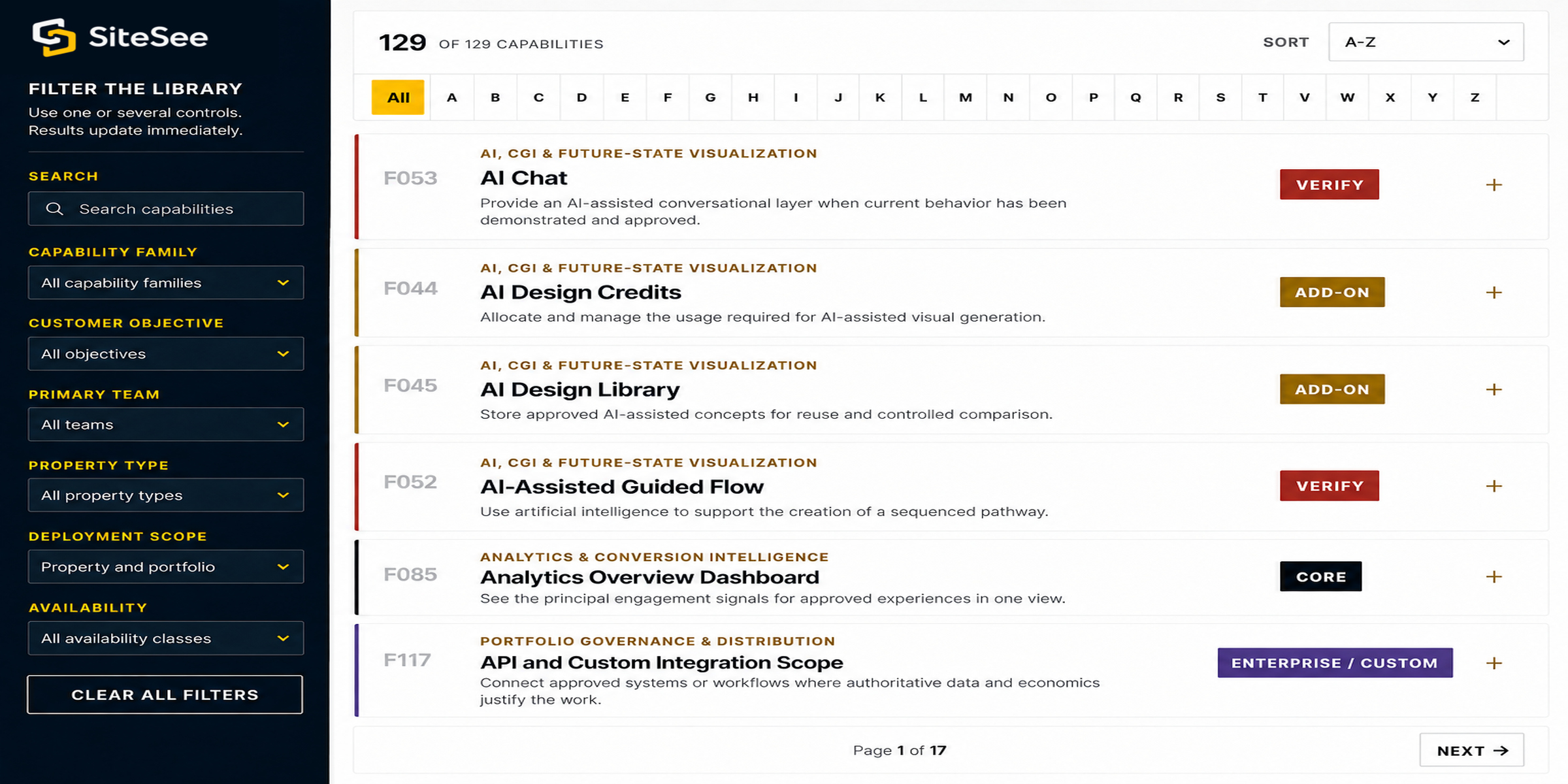 SiteSee filtered Capability Library Direct Interface