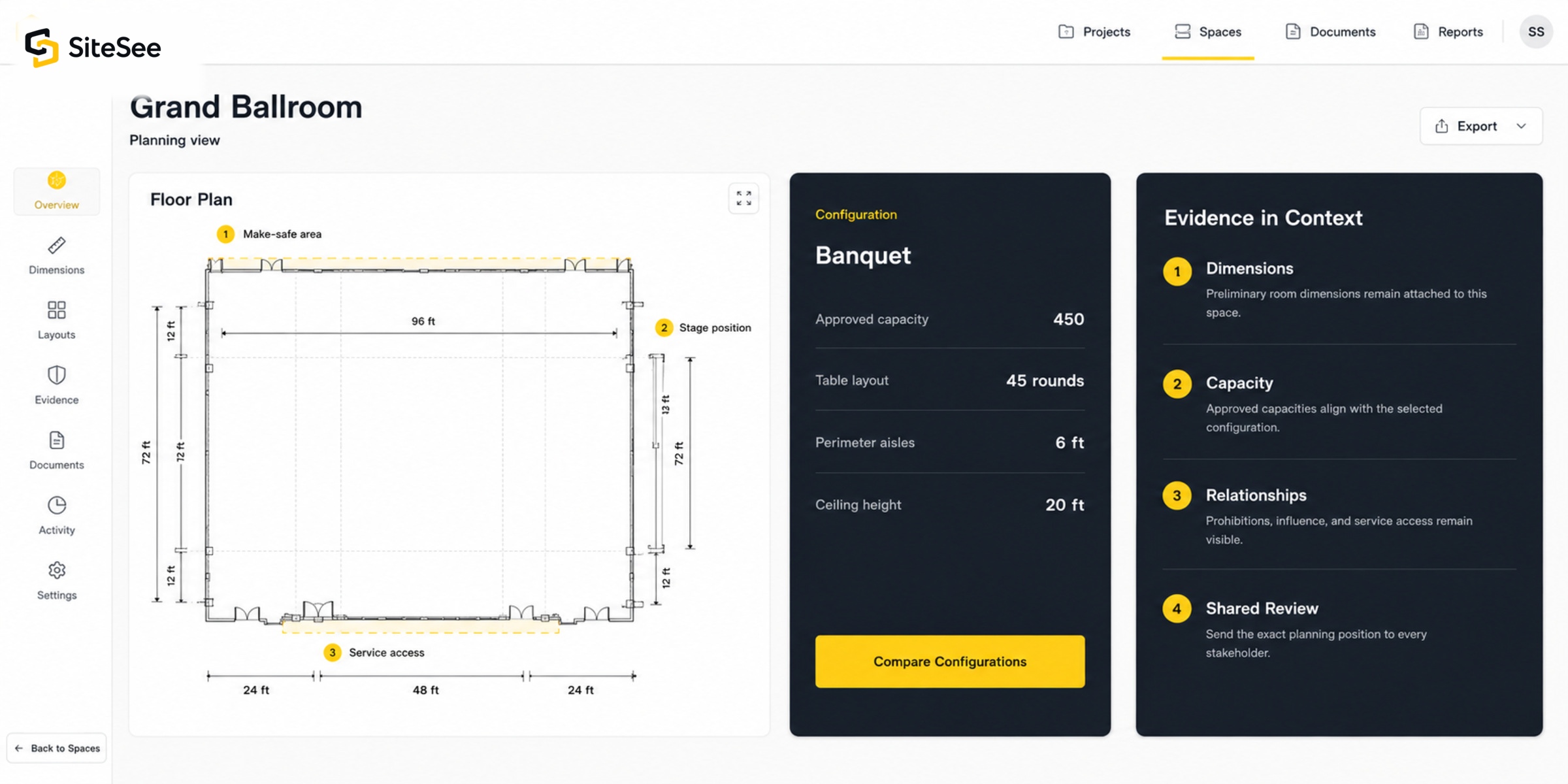 SiteSee planning Evidence In Context UI