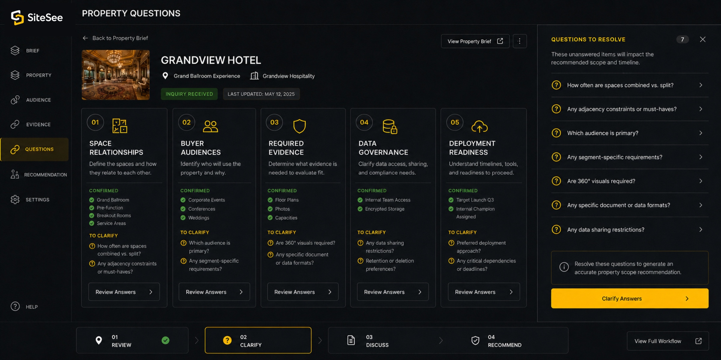 SiteSee property Questions UI