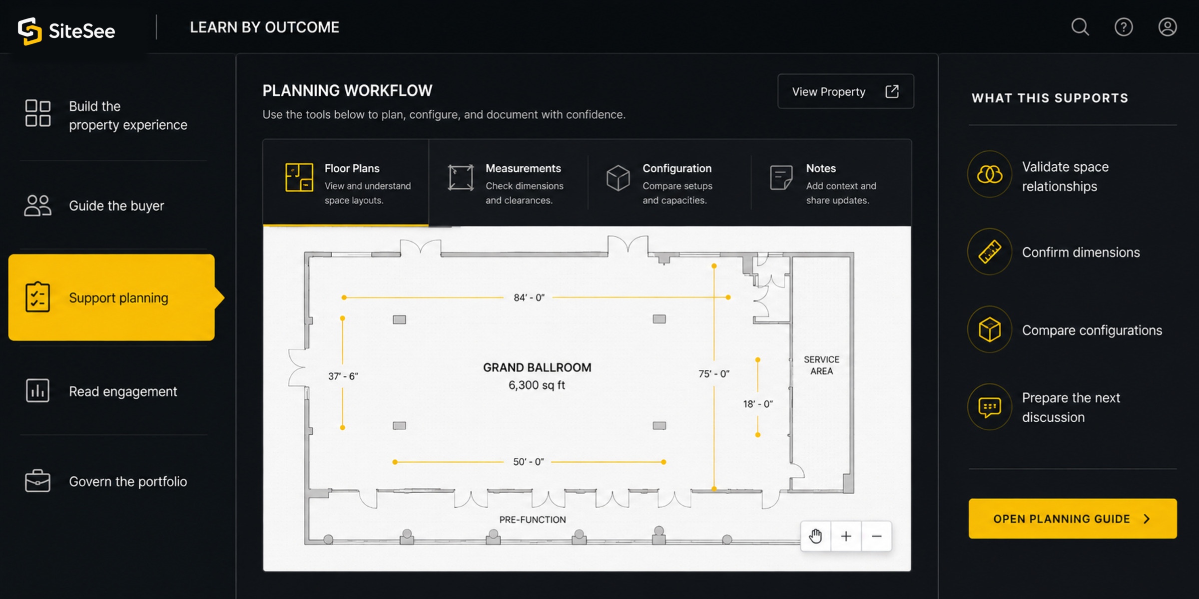 SiteSee learn By Outcome UI