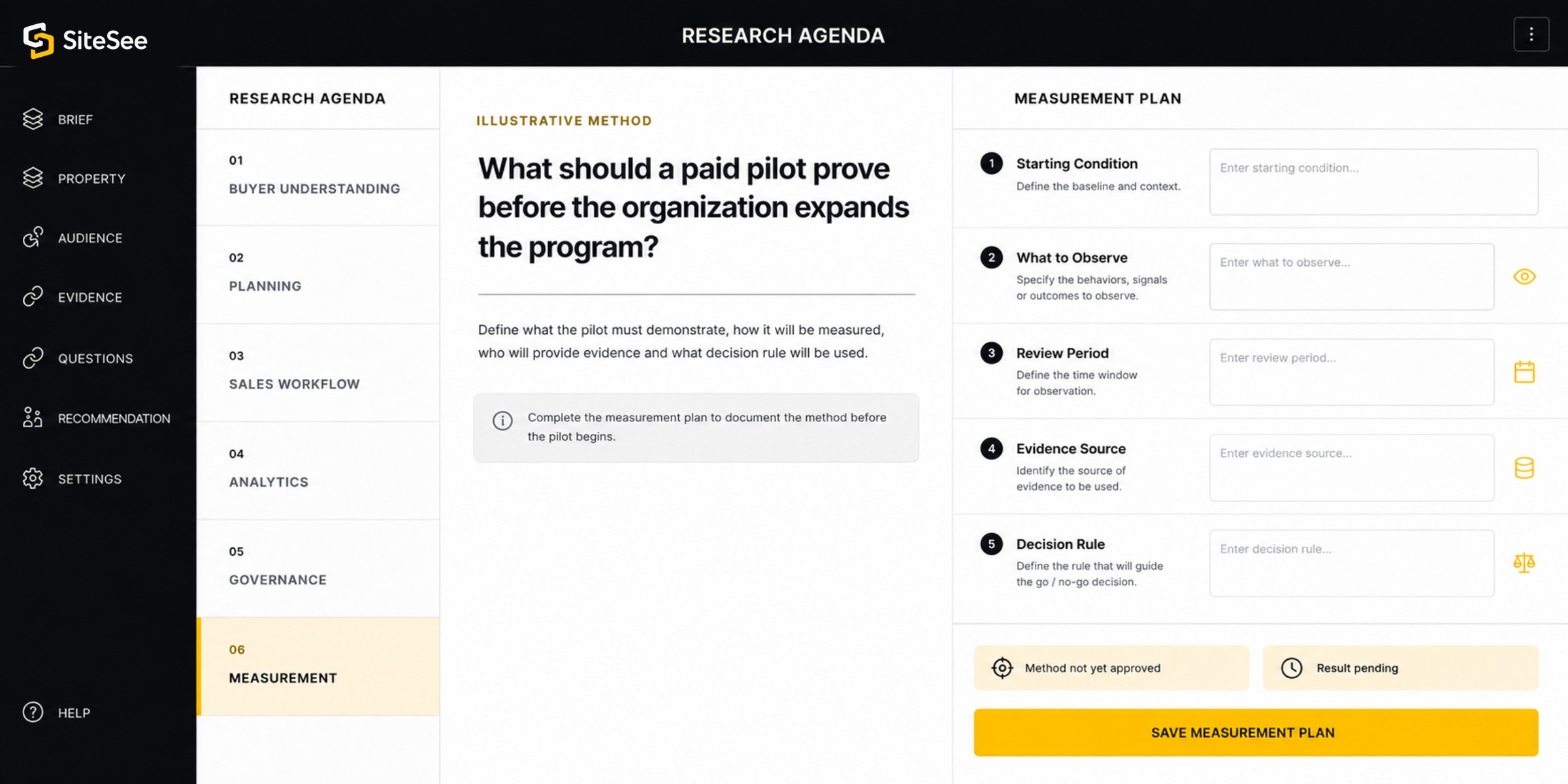 SiteSee research Agenda Measurement Plan UI