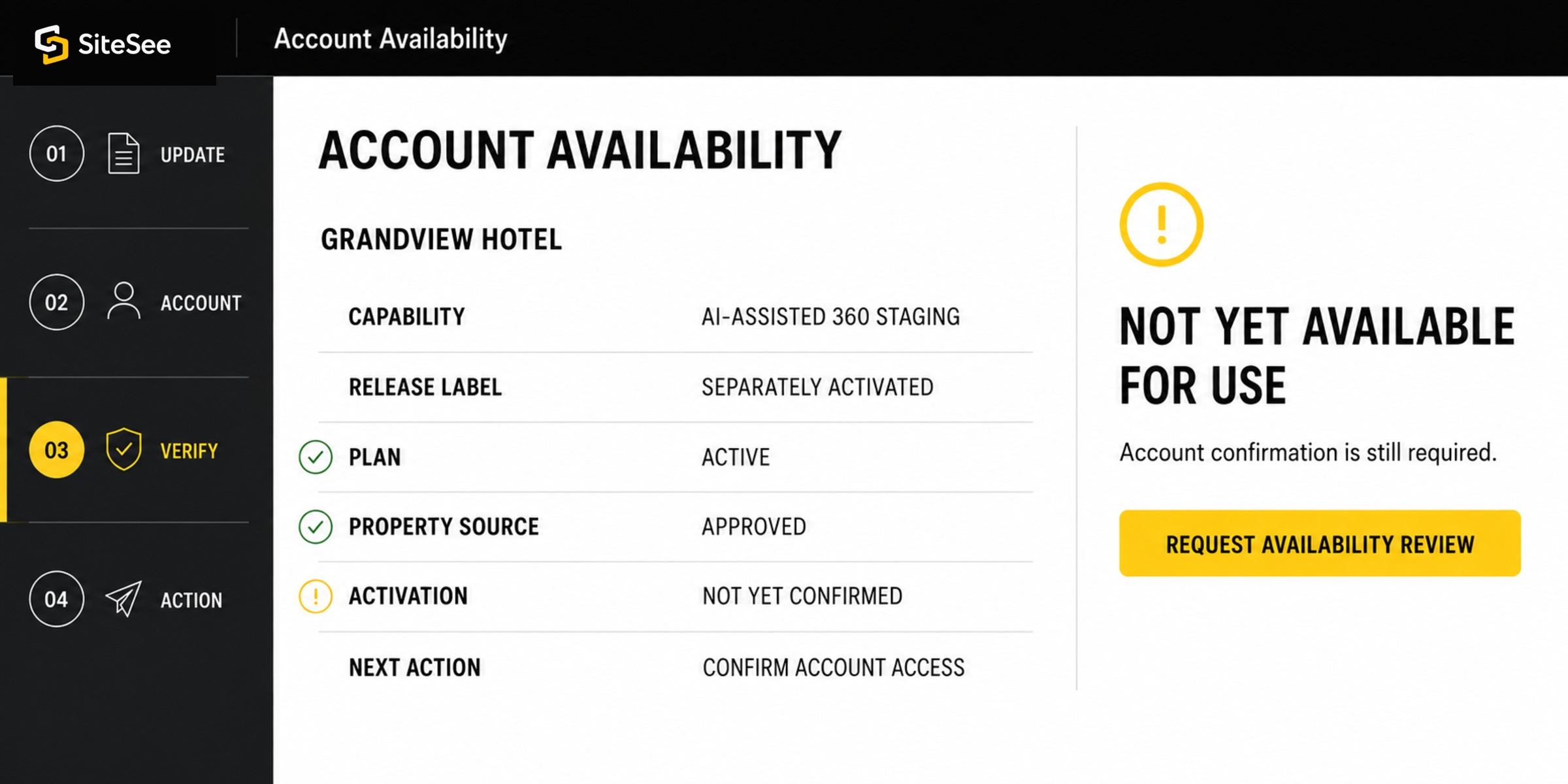 SiteSee account Availability Confirmation UI
