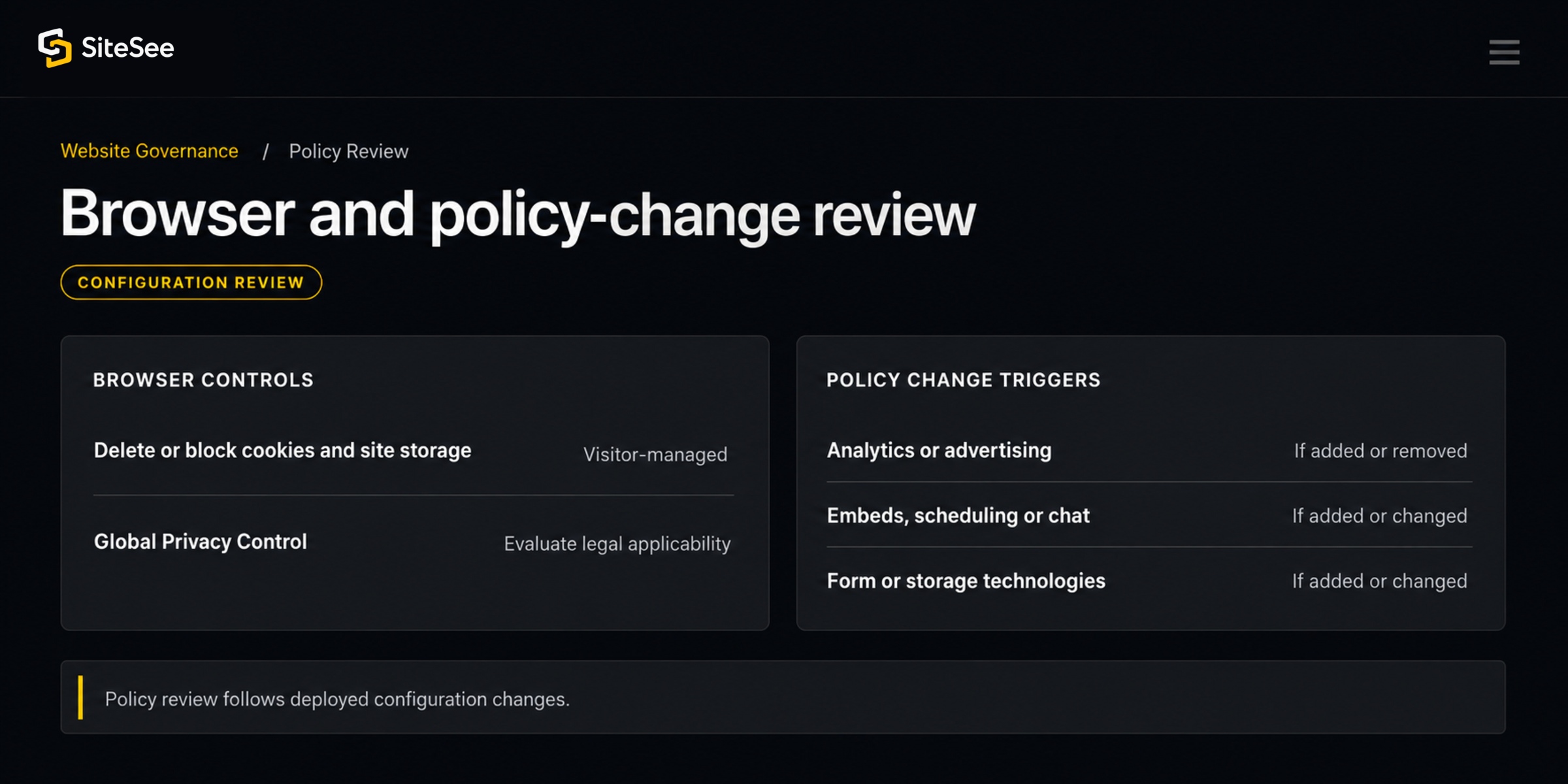 SiteSee browser Policy Review Interface